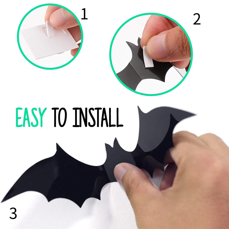 Newell Flag Pick Cocktail Bar 3D Scary Black Bat Spider Sticker Party Accessories Decoraciones De Halloween On The Wall