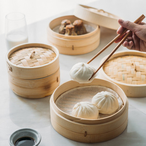 Newell Wholesale Chinese Kitchen Cooking Mini Dumpling Dim Sum 10 inch Food Steamer Basket Sets Bamboo Steamer with Liner