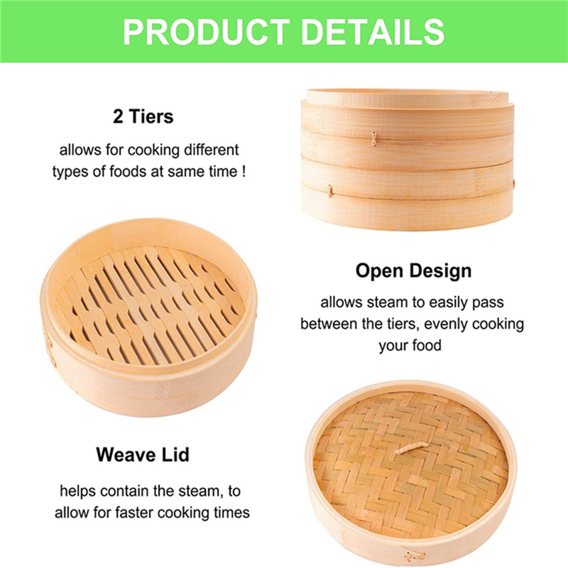 Newell Wholesale Chinese Kitchen Cooking Mini Dumpling Dim Sum 10 inch Food Steamer Basket Sets Bamboo Steamer with Liner