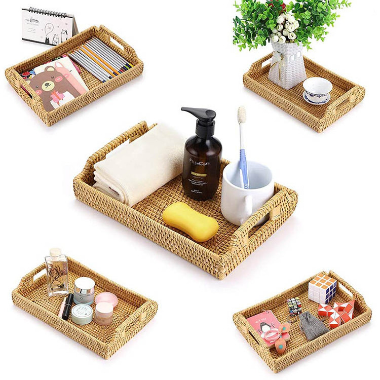 Rattan And Bamboo Tray Handles Plate Custom Lazy Susan Bamboo Rattan Tray With Handles