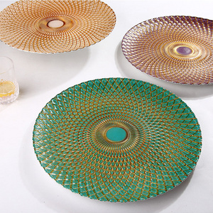 Newell Creative Clear In Tempered Glass Charger Plates Square  Gold Beaded Edge Models Oval Plates Beaded Gold