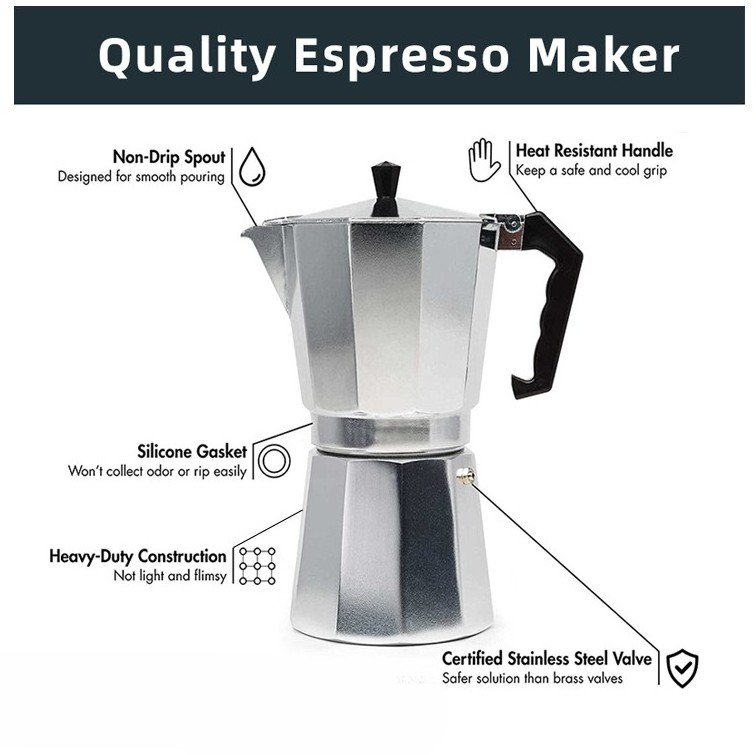 Newell Stovetop Espresso Mokapot Italy Stove Top Classic Aluminum 1 2 3 6 Cups Italian Express Coffee Maker Moka Pot