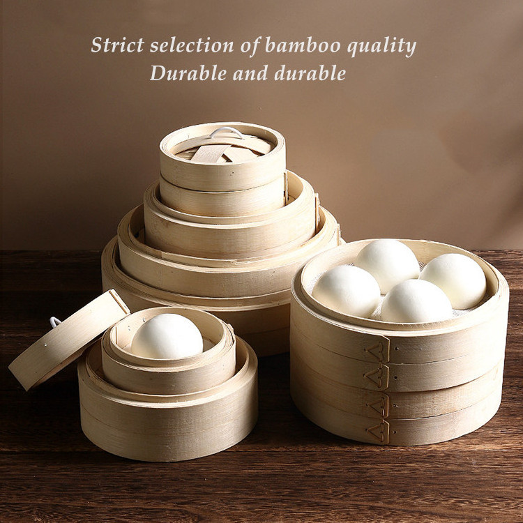 Newell 10inch Bamboo Steamer Set Kitchen Mini Favors Food Momo Wholesale Chinese Dim Sum Basket Bamboo Steamer Set with Logo