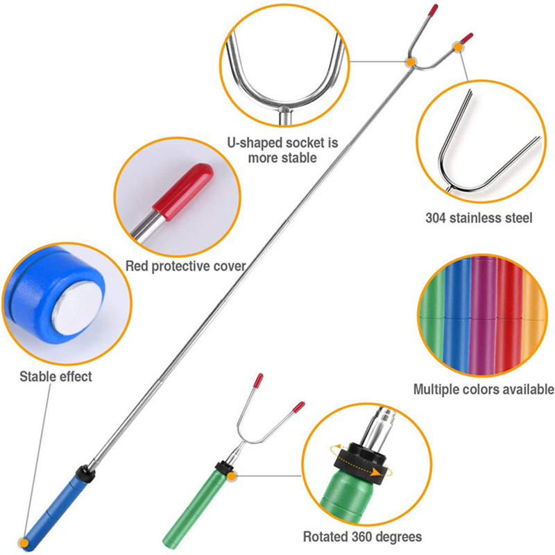 Newell Roatsting Barbecue Skewers Wood Handle Telescope Bbq Sturdy Smores Skewers U Shape Bbq Grill For Marshmallow