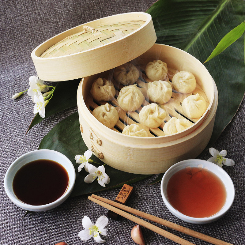 Newell Wholesale Chinese Kitchen Cooking Mini Dumpling Dim Sum 10 inch Food Steamer Basket Sets Bamboo Steamer with Liner