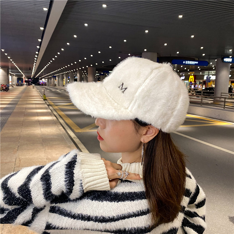 High Quality Rabbit Fur Baseball Cap Solid Color Thickened Baseball Cap Warm Plain Women Sports Cap