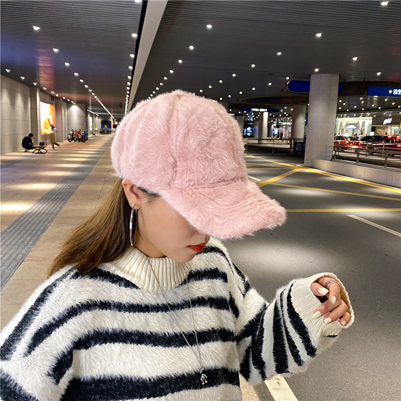 High Quality Rabbit Fur Baseball Cap Solid Color Thickened Baseball Cap Warm Plain Women Sports Cap