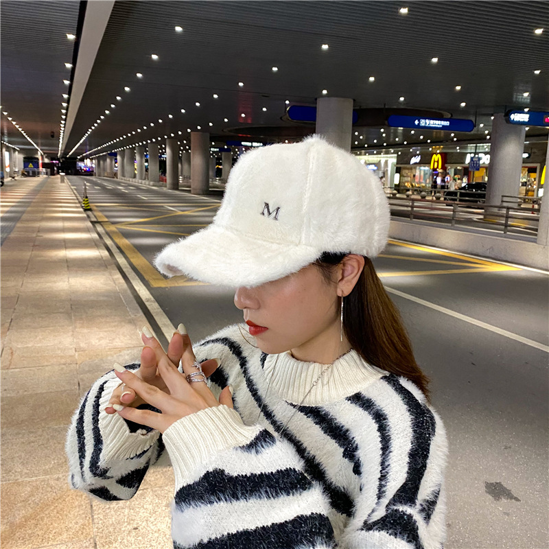 High Quality Rabbit Fur Baseball Cap Solid Color Thickened Baseball Cap Warm Plain Women Sports Cap