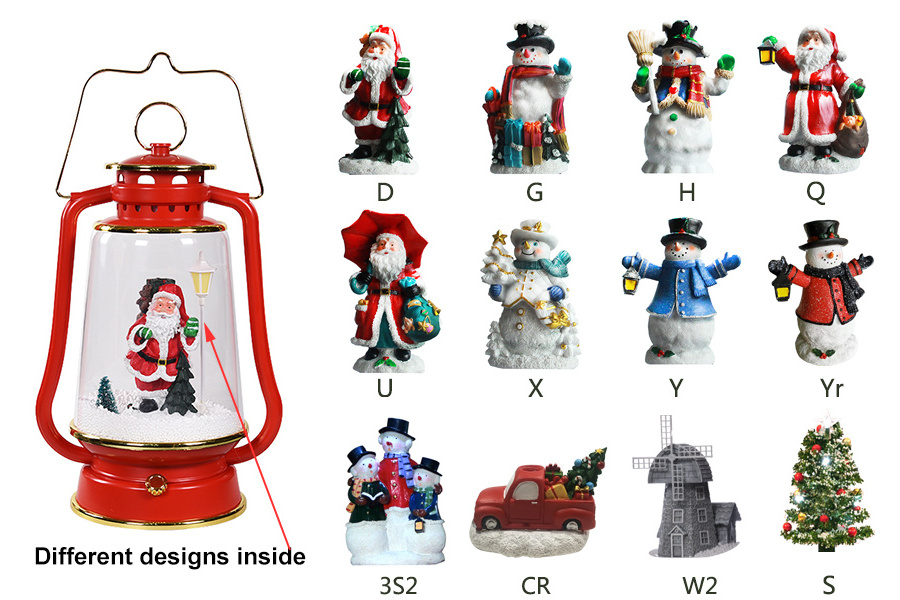 Creative santa clause  decoration Christmas Rechargeable Snowing Barn Lantern Decor with adapter