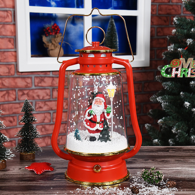 Creative santa clause  decoration Christmas Rechargeable Snowing Barn Lantern Decor with adapter