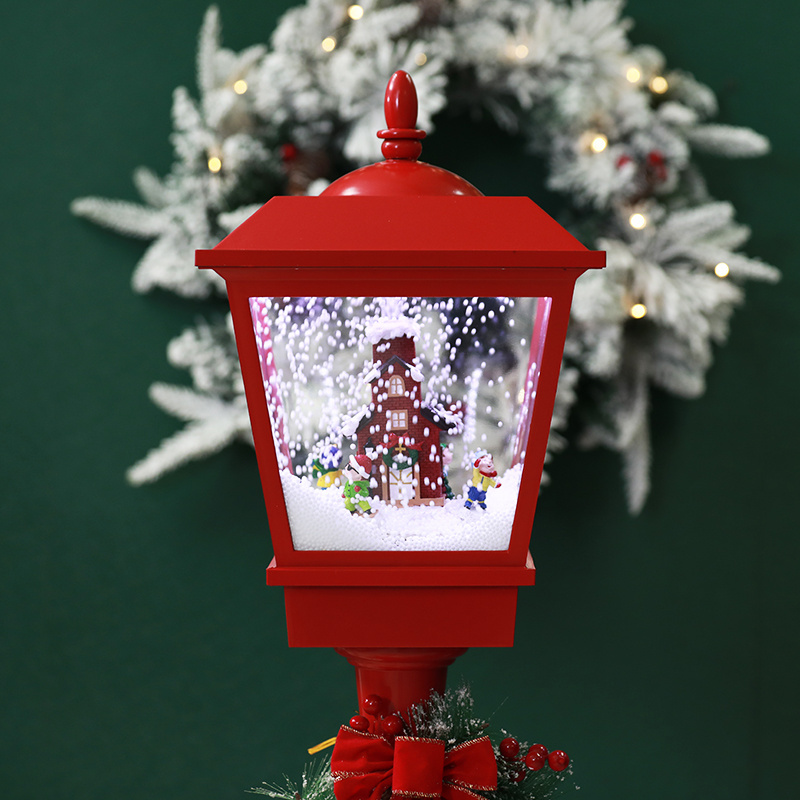 Christmas Snow Street Post Lamp LED Lighting Musical Snowing Santa Lantern Snowman Decorative Christmas Snow Street Lights