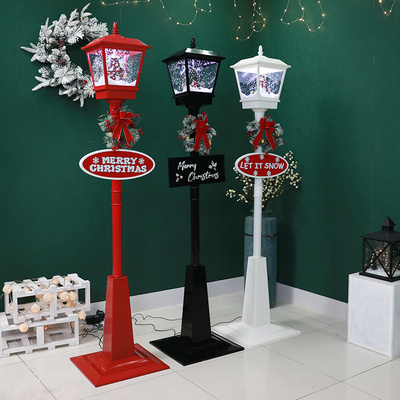 Christmas Snow Street Post Lamp LED Lighting Musical Snowing Santa Lantern Snowman Decorative Christmas Snow Street Lights