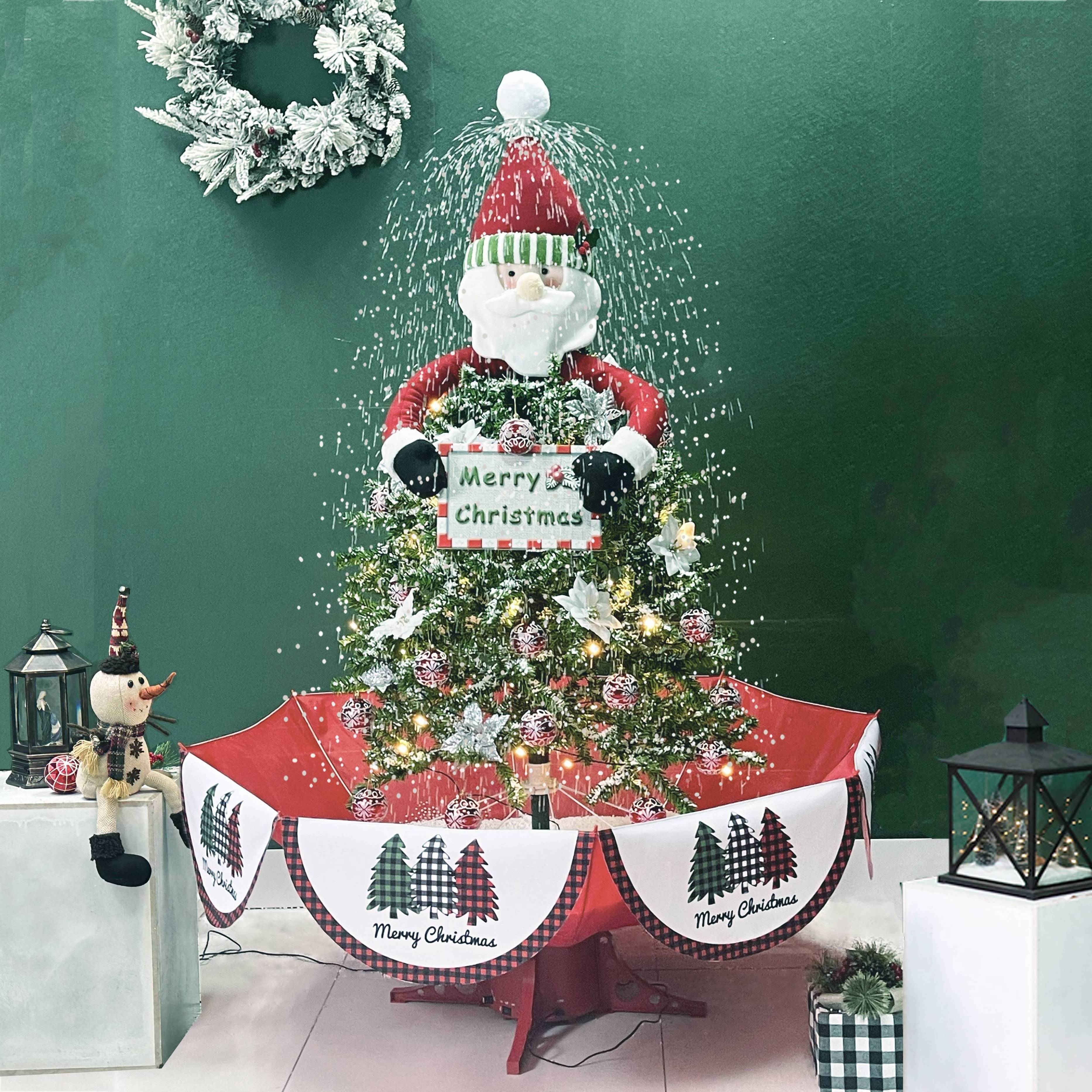 Christmas Decoration 63'' Musical Snowing Artificial Santa Clause Christmas Tree with Red or Green Umbrella Base