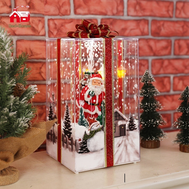 Wholesale creative plastic Christmas gifts xmas box light snow musical led Christmas decoration gift box blowing snow