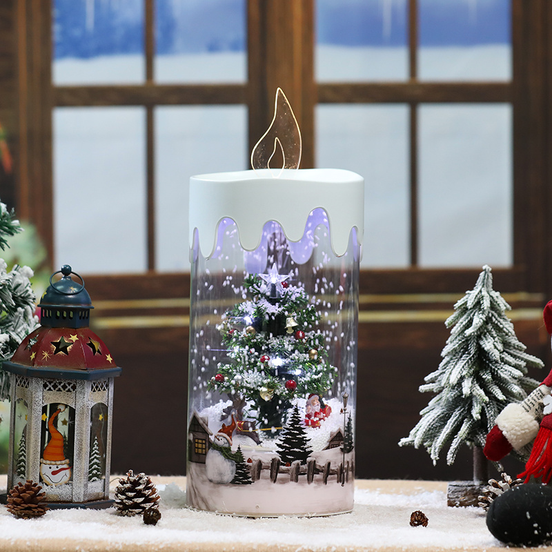 weihnachtsdeko christmas decoration resin revolving led candles lights musical transparent plastic tabletop candle lantern