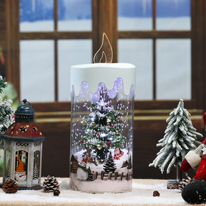 weihnachtsdeko christmas decoration resin revolving led candles lights musical transparent plastic tabletop candle lantern