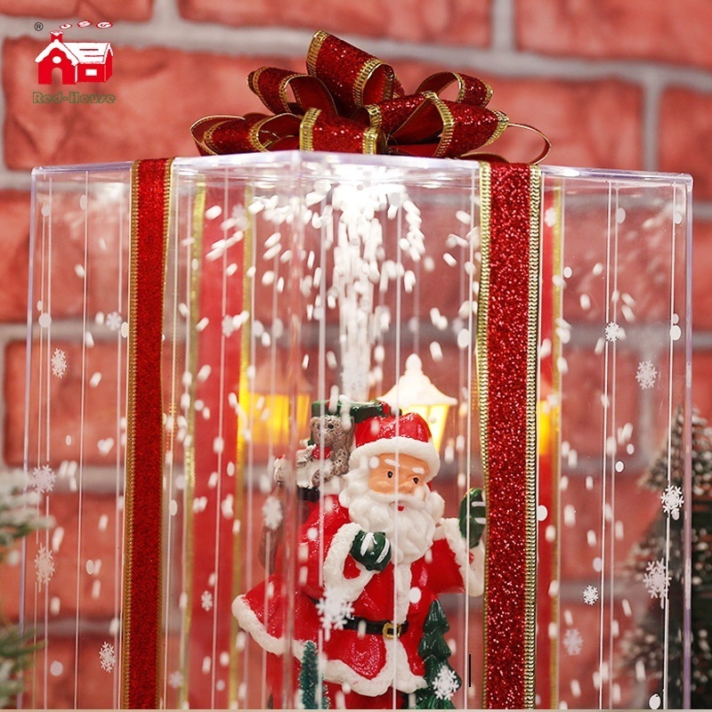 Wholesale creative plastic Christmas gifts xmas box light snow musical led Christmas decoration gift box blowing snow