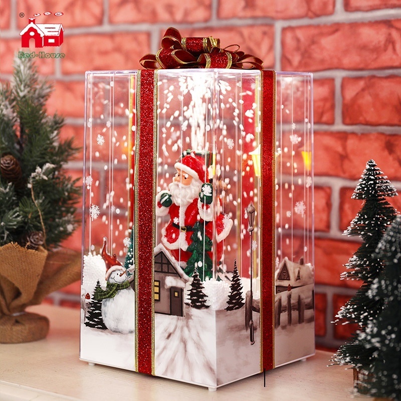 Wholesale creative plastic Christmas gifts xmas box light snow musical led Christmas decoration gift box blowing snow