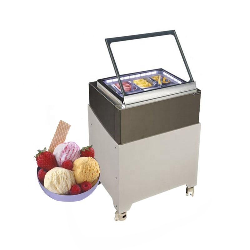 Battery type portable italian ice cream display freezer/table top ice cream showcase