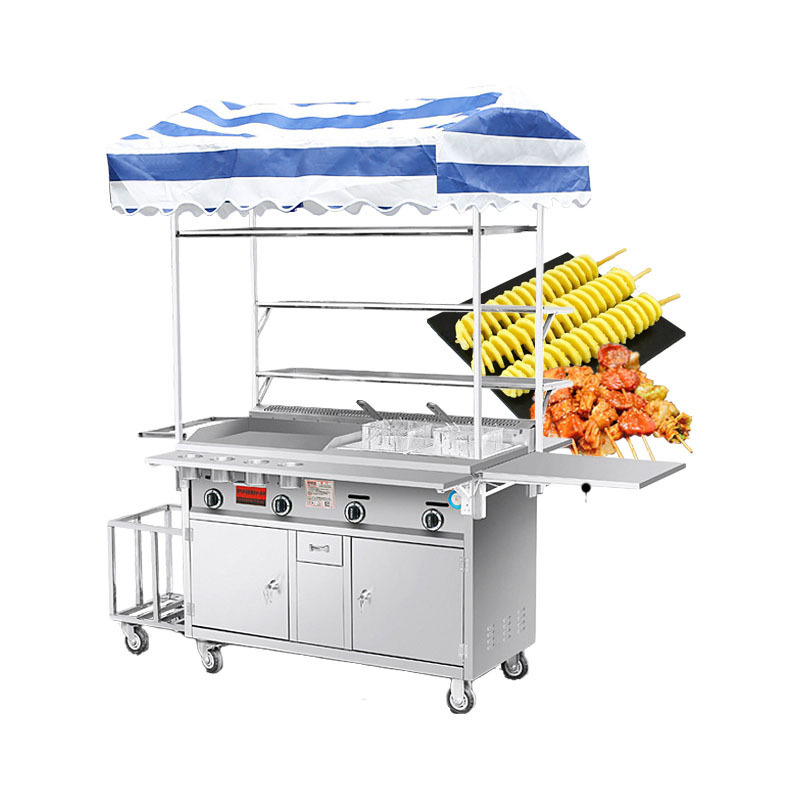 French Fries Hot Dog Snack Cart With Fryer Boiler Grill Street Food Vending Mobile Cart