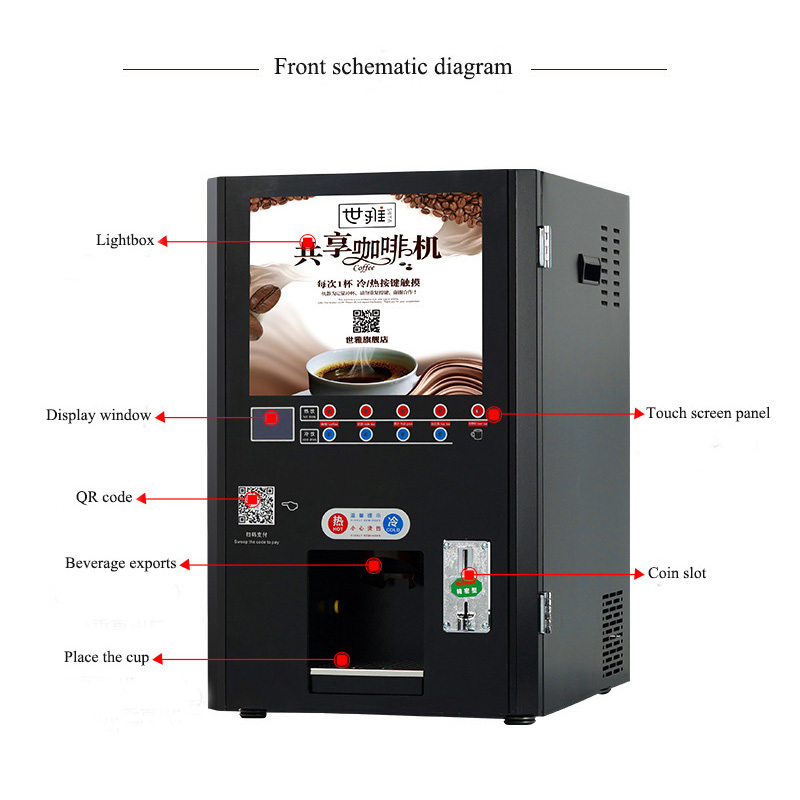 3 flavours instant coffee machine commercial Automatic coffee vending machine hot/cold ice water dispenser