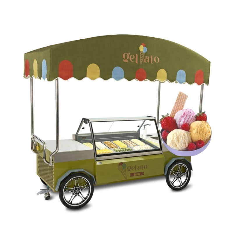 Newest Type Mobile Gelato Vending Display Trolley Mexican Ice Cream Push Cart