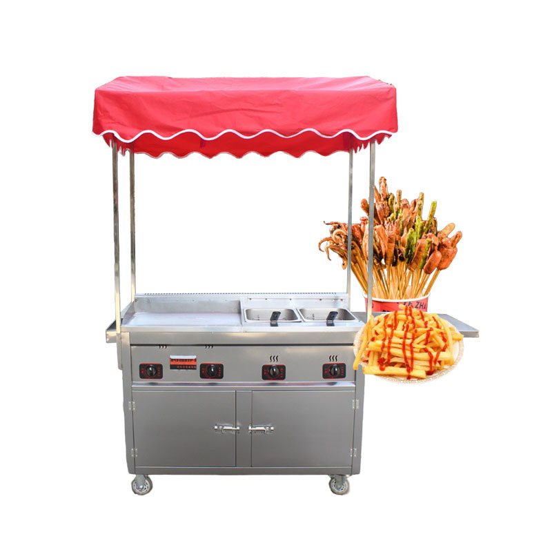 French Fries Hot Dog Snack Cart With Fryer Boiler Grill Street Food Vending Mobile Cart