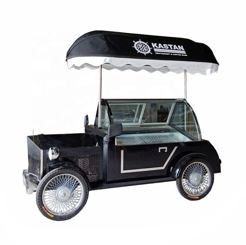 Hand Push Car Shaped Popsicle Ice Cream Gelato Cart Ice Lolly Vending Trolley