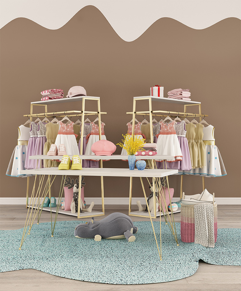 Fashion Baby Clothes Store Interior Design Custom Children Clothes Display Stand Kids Clothing Rack With Shelf