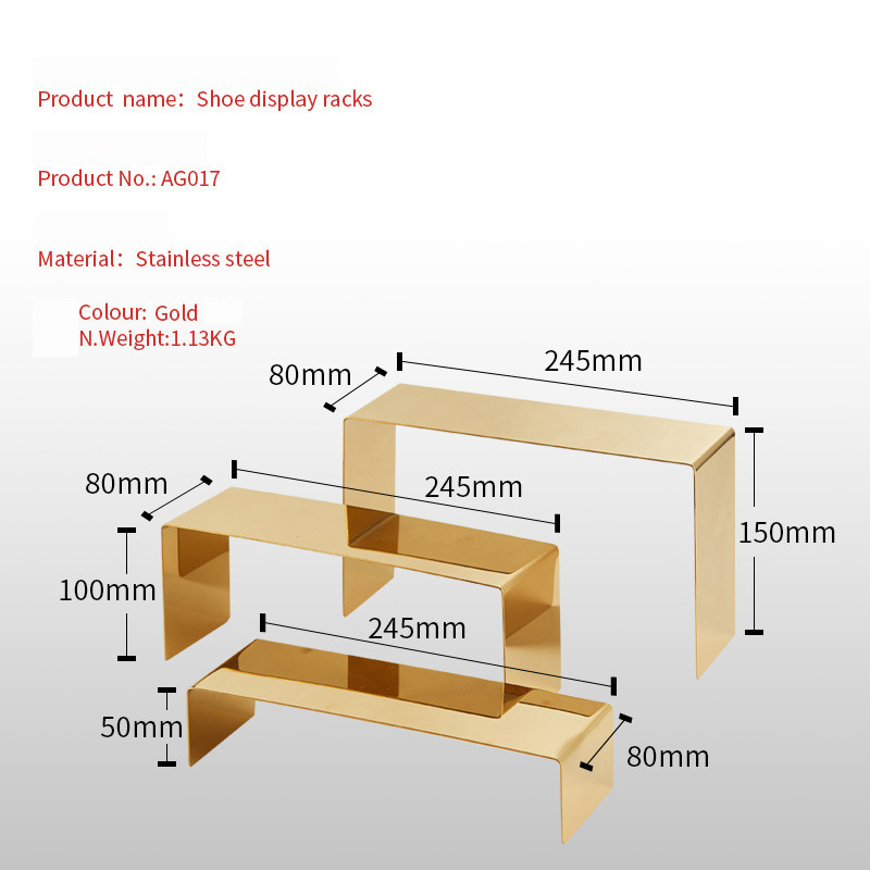 Shiny Gold  3 Size Silver Stainless Steel Women's Shoes Display Shelf Gold Metal Shoe Rack Bag Display Rack