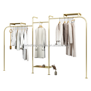 Modern Clothing Store Clothes Display Rack Shoe Bag Shelf Customize Boutique Gold Wall Mount Clothing Rack for Boutique