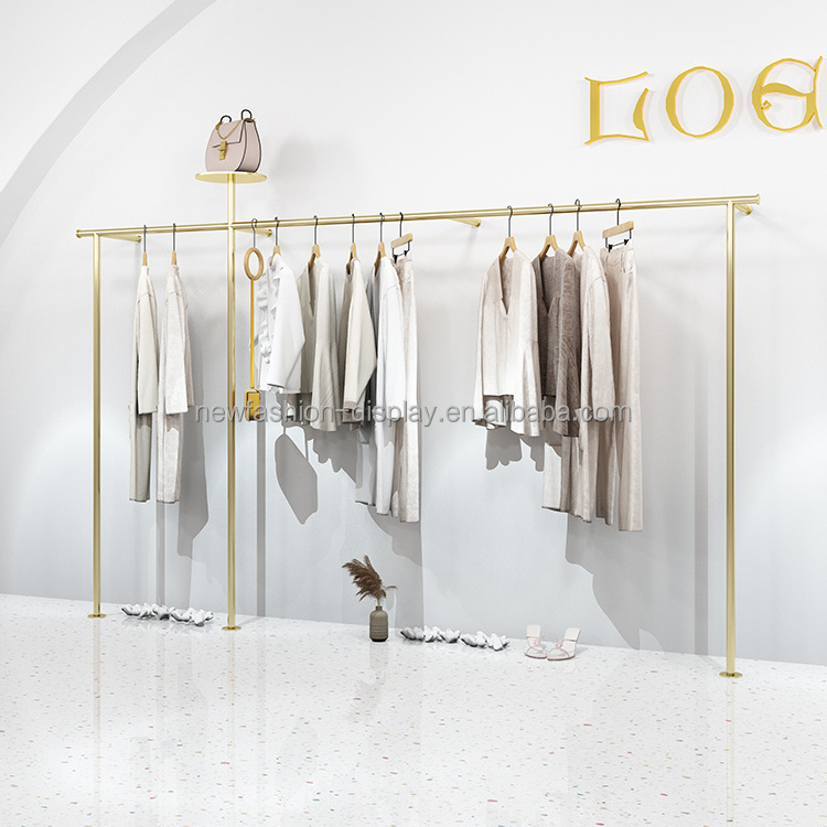 Modern Clothing Store Clothes Display Rack Shoe Bag Shelf Customize Boutique Gold Wall Mount Clothing Rack for Boutique