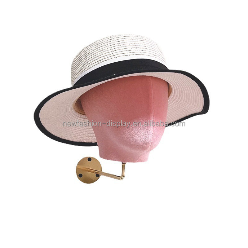 Wholesale Hats Wig Display Gold Hook Male Female Mannequin Head Pink Velvet Mannequin Head with Wall Hook