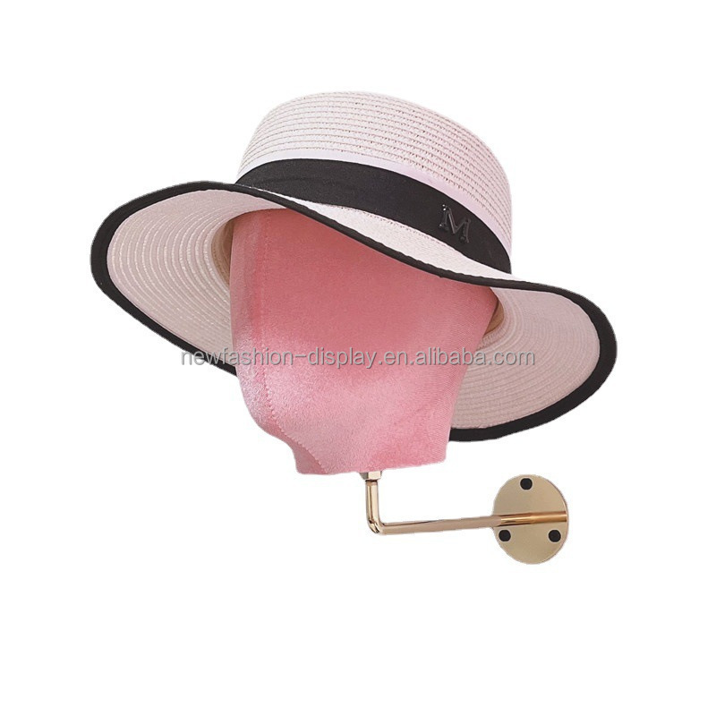 Wholesale Hats Wig Display Gold Hook Male Female Mannequin Head Pink Velvet Mannequin Head with Wall Hook