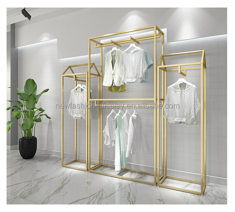 Custom Modern Simple Industrial Metal Clothes Racks Pipe Stainless Steel Boutique Clothing Racks For Shops