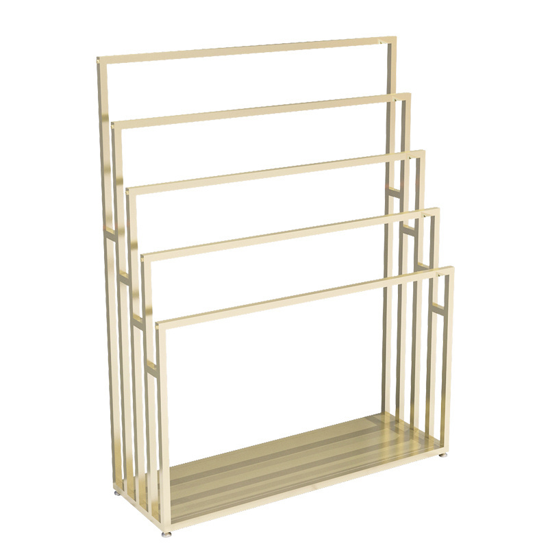 Customized various sizes luxury gold fabric display shelf scarf stand pants rack hanger pallet rack for heavy fabric