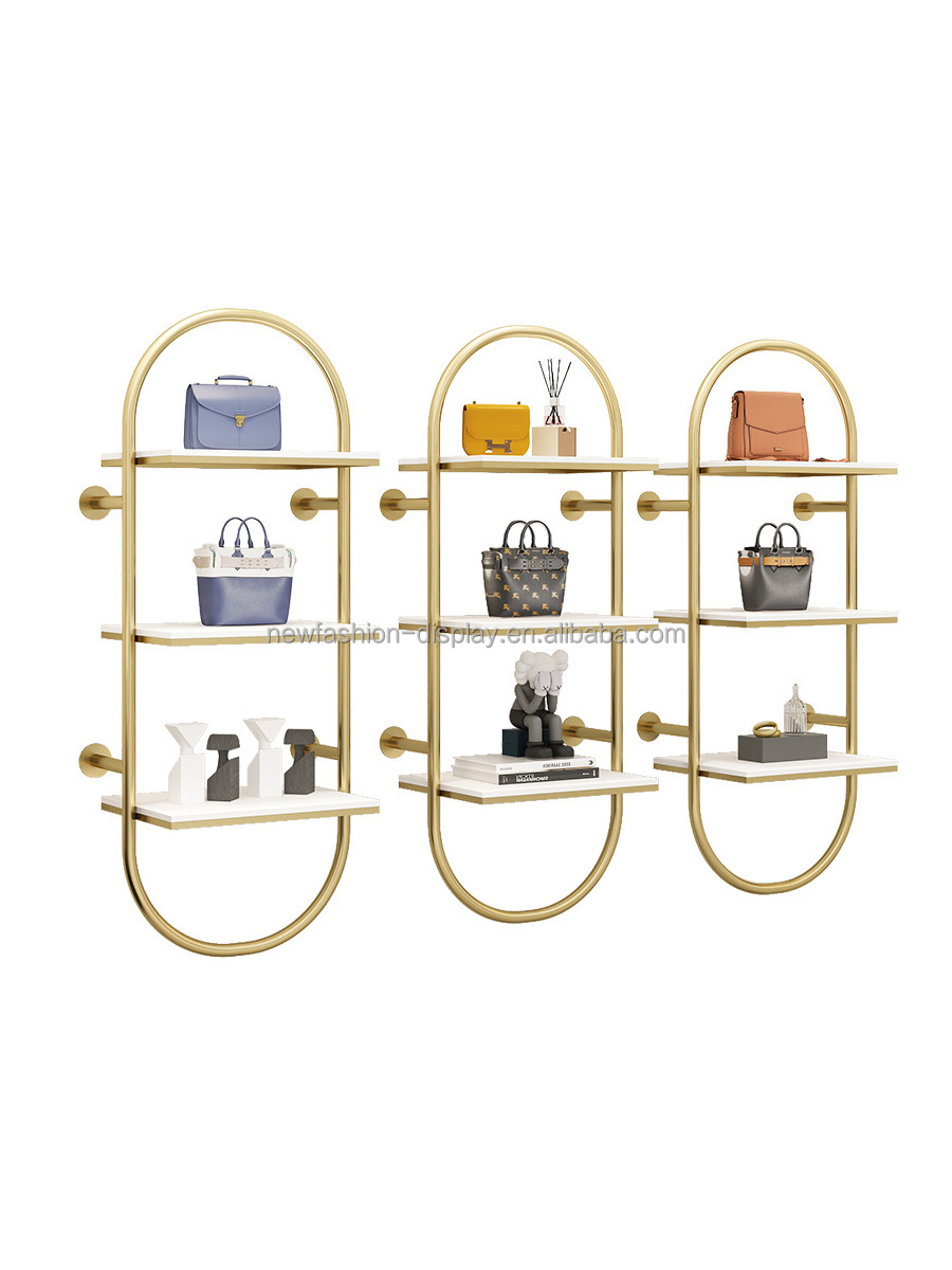 Customized Shoe Store Display Racks Retail Luxury Stainless Steel Wall Mounted Stand Metal Shelf Shelving Gold Shoe Rack Display