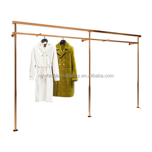 Clothing Store Retail Women's Garment Rose Gold Display Rack Boutique Gold Clothing Wall Mounted Rack for Clothing Shop