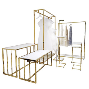 Clothing Store Display Rack Retail Apparel Golden Chromed Steel Cloth Stands Garment Gold Clothing Rack for Boutique