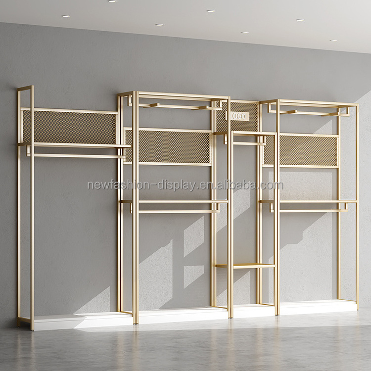 Clothing Store Display Rack Metal Clothes Stand Standing Garment Shelves Stainless Steel Luxury Gold Clothing Rack for Boutique