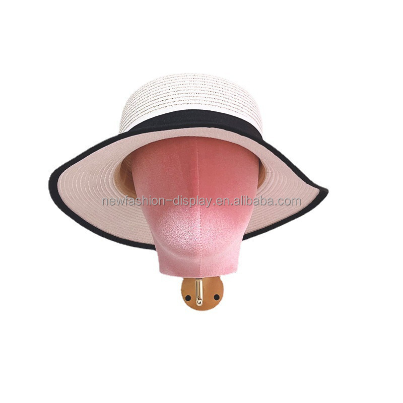 Wholesale Hats Wig Display Gold Hook Male Female Mannequin Head Pink Velvet Mannequin Head with Wall Hook