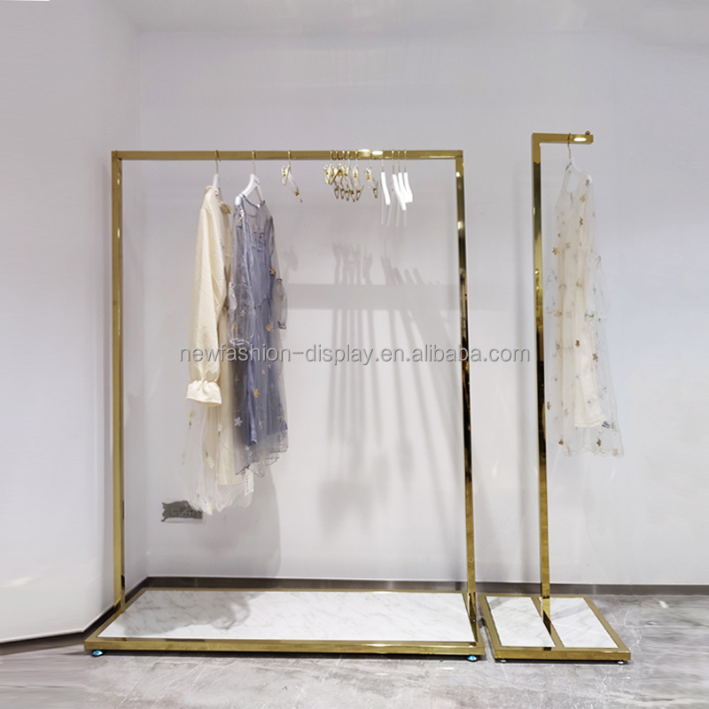 Clothing Store Display Rack Retail Apparel Golden Chromed Steel Cloth Stands Garment Gold Clothing Rack for Boutique