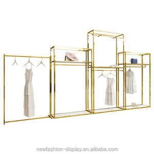 Custom Stainless Steel Cloth Display Stands Women Clothes Display Racks Metal Retail Boutique Gold Clothing Rack for Boutique