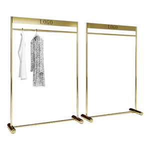 High-end Custom Clothing Store Shelf Clothing Store Display Stand Gold Clothes Rack with Logo for Clothing Store