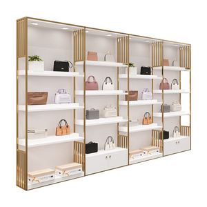 High Quality Customized Modern Metal Bag Shelves Bags Display Showcase Boutique Stainless Steel Led Shoe Shelf