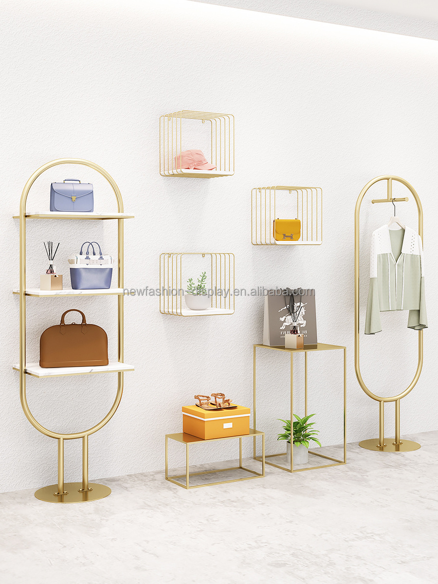 Customized Shoe Store Display Racks Retail Luxury Stainless Steel Wall Mounted Stand Metal Shelf Shelving Gold Shoe Rack Display