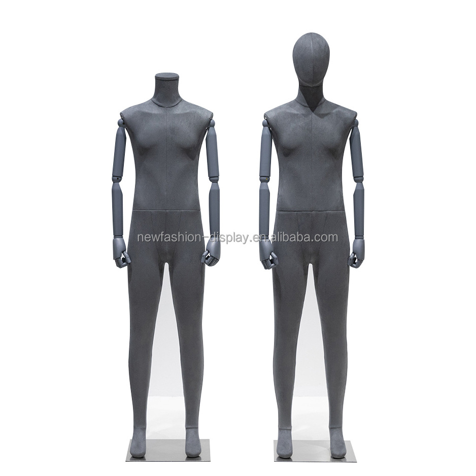 Manikin Dummies Flexible Wooden Arms Grey Headless Men Mannequin Whole Body Linen Male Mannequin Full Body For Clothes Display