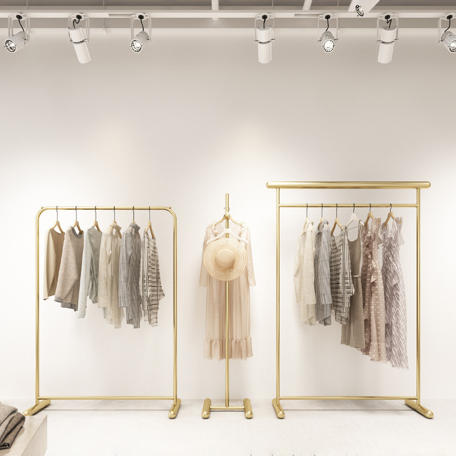 Wholesale Round Garment Stainless Steel Gold Clothes Stand Clothing Retail Rack with Shelves