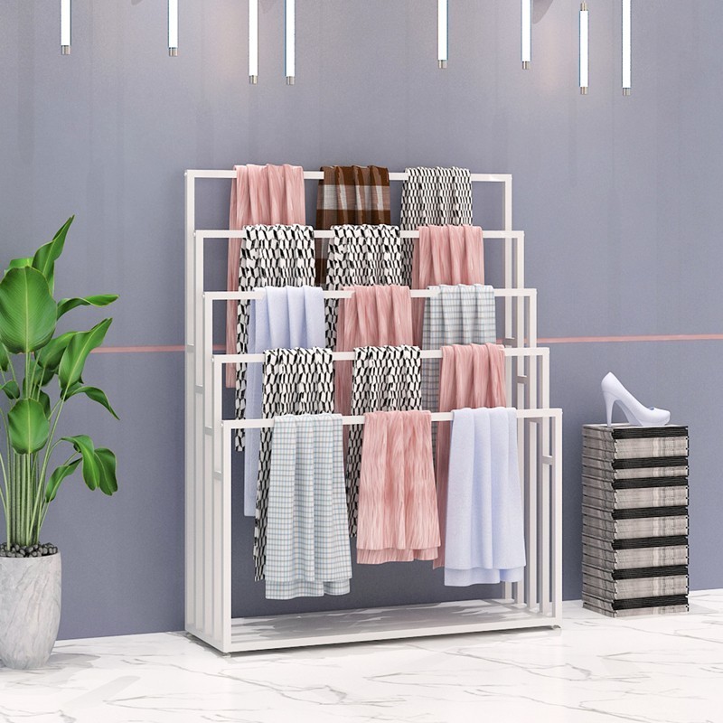 Customized various sizes luxury gold fabric display shelf scarf stand pants rack hanger pallet rack for heavy fabric