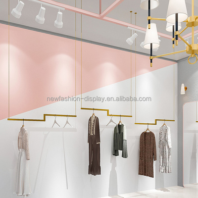 High End Clothes Shop Metal Garment Display Stand Gold Clothing Racks Clothes Stands Luxury Shoe Racks For Clothes Store